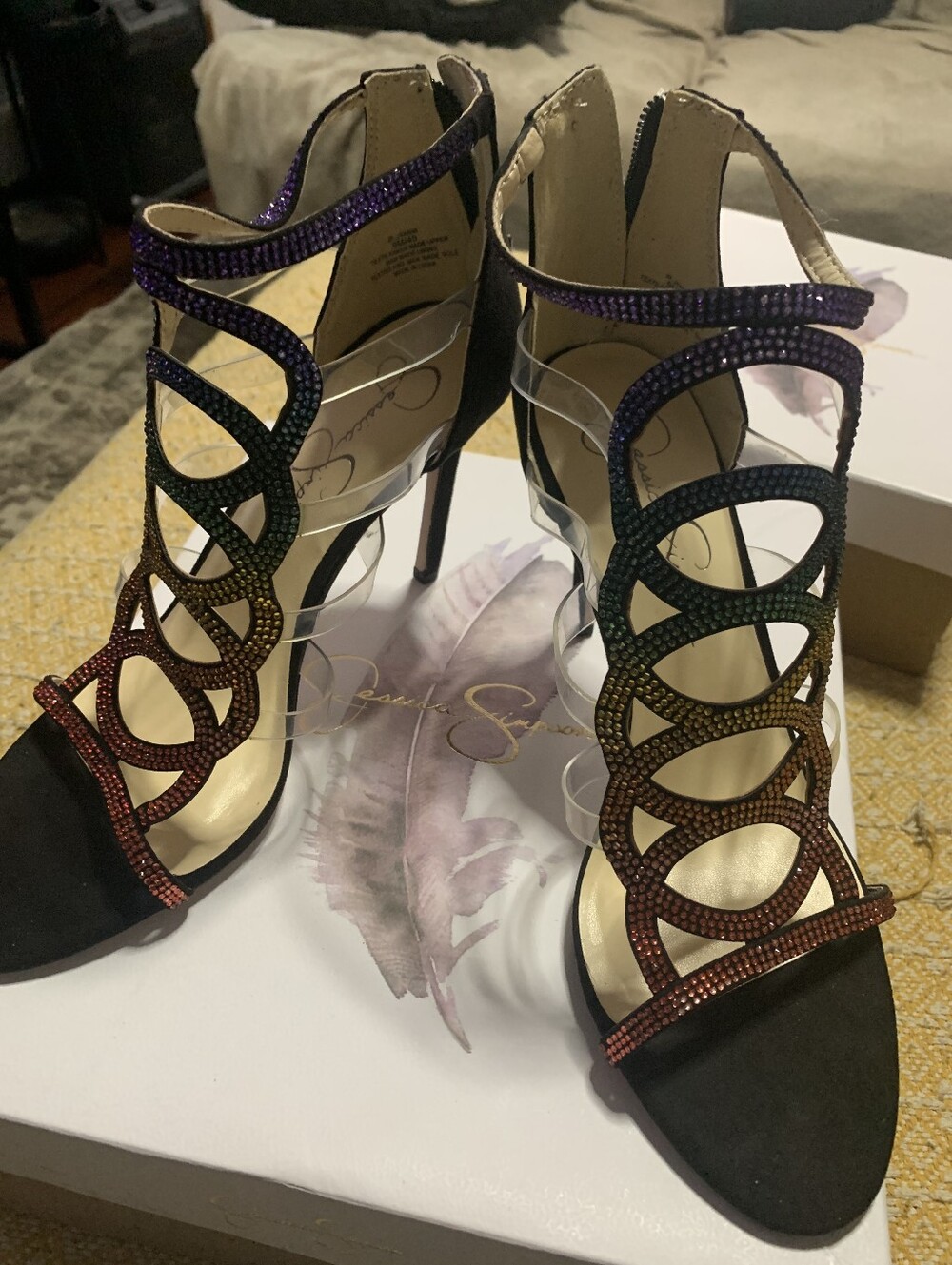 Women's Multicolor Strappy Crystal High Heels